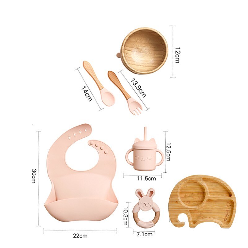 Silicone Baby Feeding Set Baby Feeding Supplies Kids Bamboo Dinnerware With Cup Children's Dishes Bowl Stuff Tableware Gifts Set - Provence Home Living Store