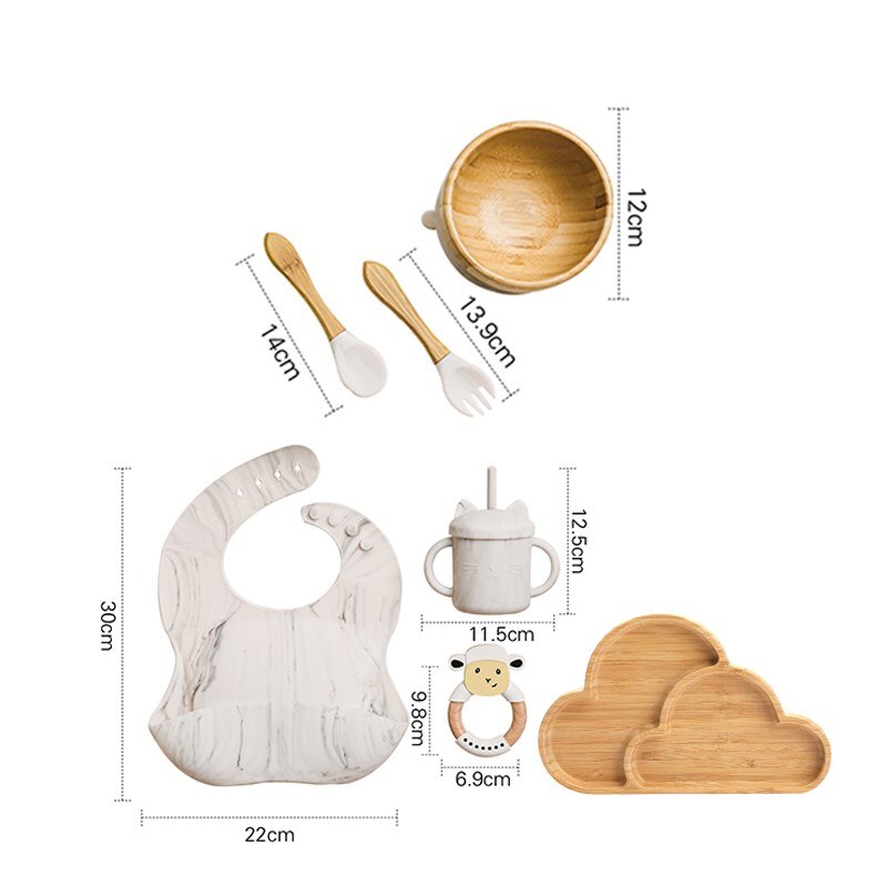 Silicone Baby Feeding Set Baby Feeding Supplies Kids Bamboo Dinnerware With Cup Children's Dishes Bowl Stuff Tableware Gifts Set - Provence Home Living Store