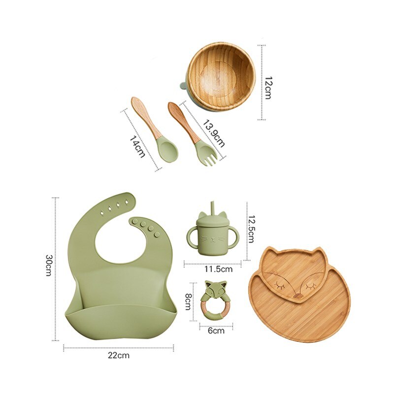 Silicone Baby Feeding Set Baby Feeding Supplies Kids Bamboo Dinnerware With Cup Children's Dishes Bowl Stuff Tableware Gifts Set - Provence Home Living Store
