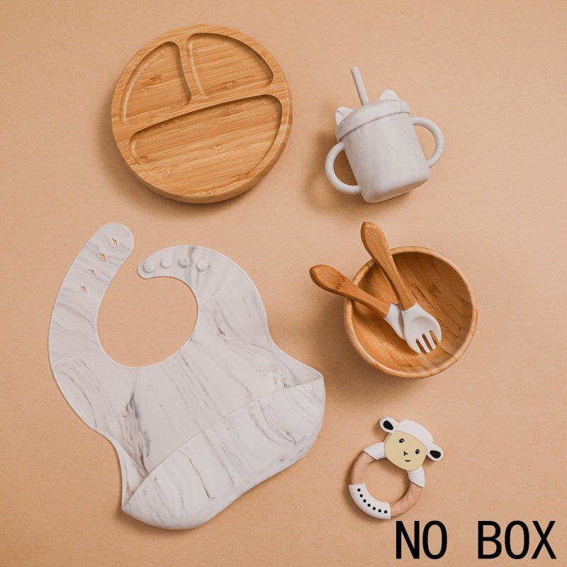 Silicone Baby Feeding Set Baby Feeding Supplies Kids Bamboo Dinnerware With Cup Children's Dishes Bowl Stuff Tableware Gifts Set - Provence Home Living Store