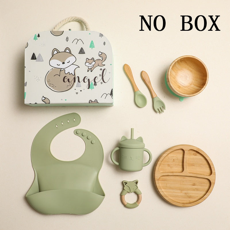 Silicone Baby Feeding Set Baby Feeding Supplies Kids Bamboo Dinnerware With Cup Children's Dishes Bowl Stuff Tableware Gifts Set - Provence Home Living Store