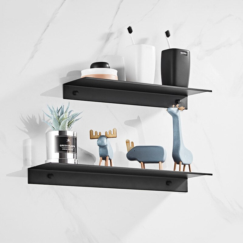 Kitchen Bathroom Accessories Bath Wall Mounted Shelf Storage Rack 30-50 cm Bathroom Shelves Black Aluminium Alloy - Provence Home Living Store