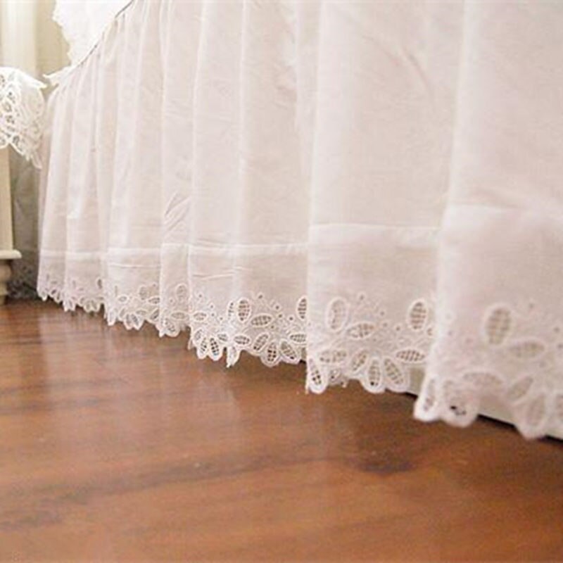 Super soft bed skirt European flower embroidery 100% satin cotton bedspread bed sheet for wedding decoration elegant bed cover - Provence Home Living Store