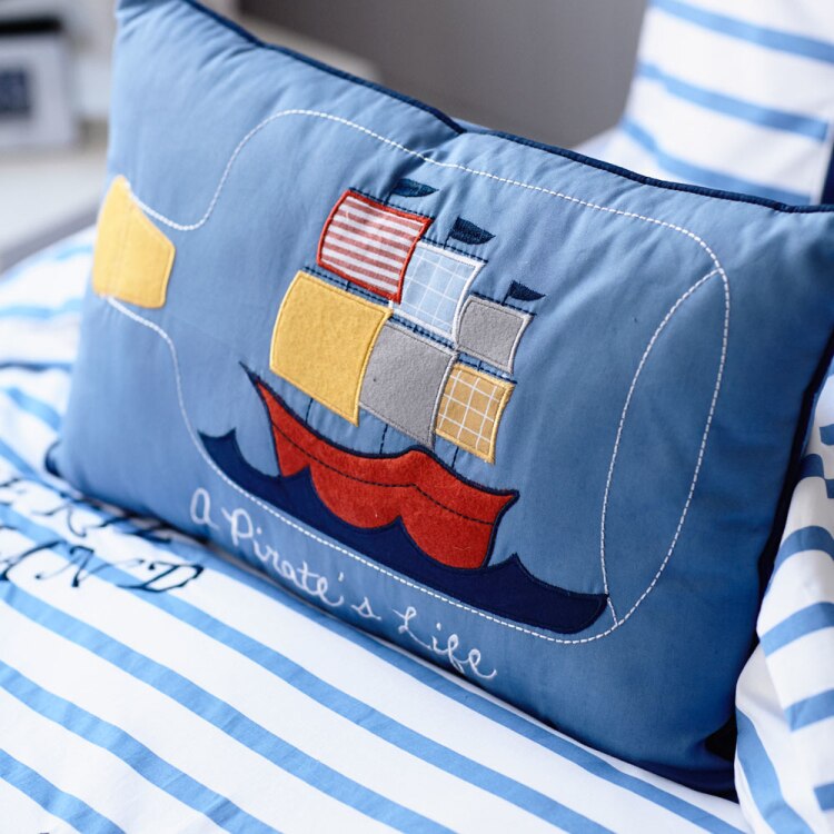 New pirate ship design bedding pirate embroidered quilt cover children bedroom duvet cover stripe bed sheet boy birthday gift - Provence Home Living Store