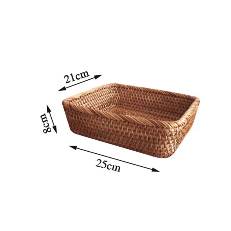 Hand-woven Basket Square Rattan Storage Basket Wicker Tray Picnic Basket Food Bread Dishes Sundries Box Kitchen Supplies - Provence Home Living Store