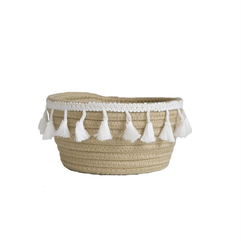 Nordic Cotton Rope Storage Baskets With Tassel Handmade Woven Dirty Clothes Laundry Basket Desktop Sundries Organizer Hamper - Provence Home Living Store