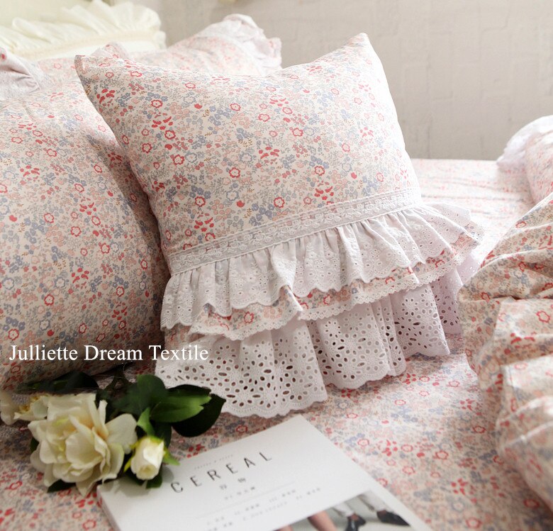 Pastoral flower print cushion cover ruffle Lace pillow cover beauty cake layers princess bedding pillowcase decorative pillows - Provence Home Living Store