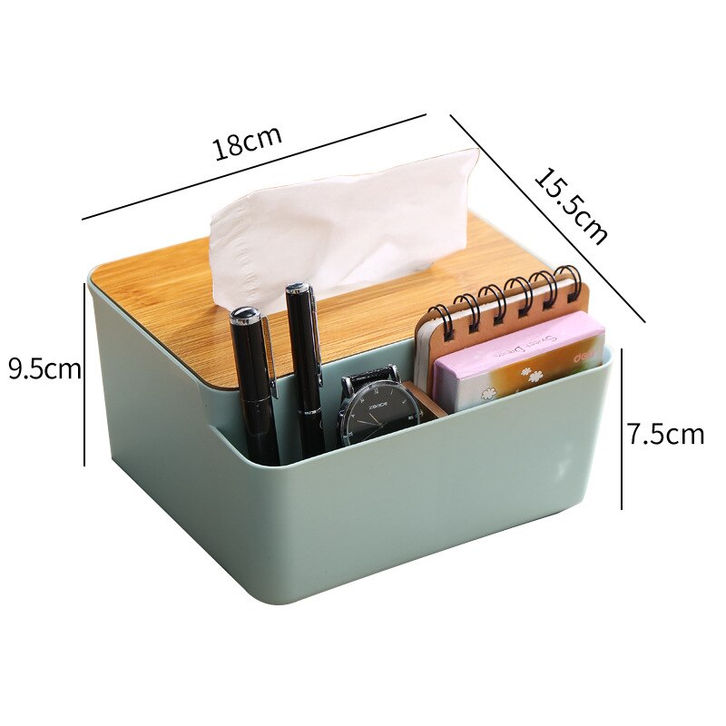 Tissue Storage Box Multi Function TV Remote Control Dining Table Desktop Tissue Box with Bamboo Lid Household Napkin Holder - Provence Home Living Store