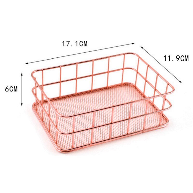 Nordic Metal Storage Basket Desktop Office Sundries Finishing Organizer Iron Table Debris Dressing Cosmetics Box Home Decoration - Provence Home Living Store