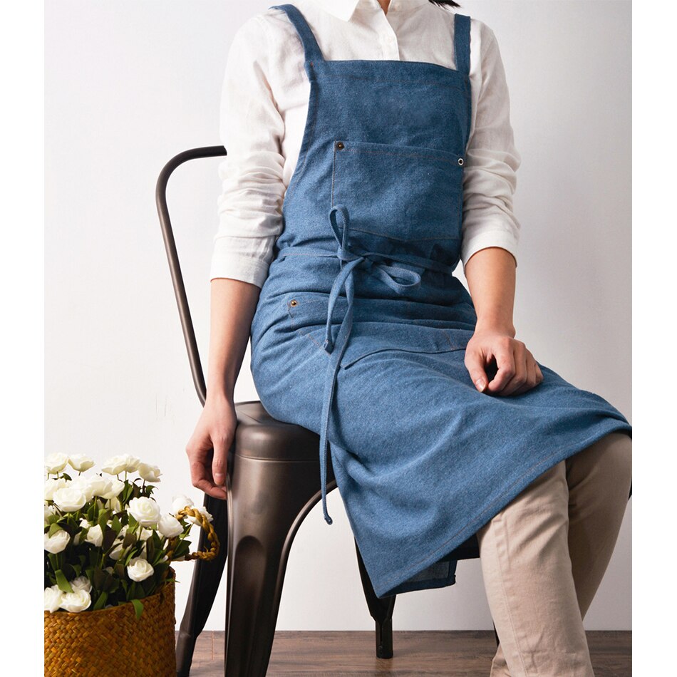 Cotton Denim Aprons Gardening Coffee Shop Kitchen Cooking Baking BBQ Cleaning Painting Restaurant Stylish Design Florist Apron - Provence Home Living Store