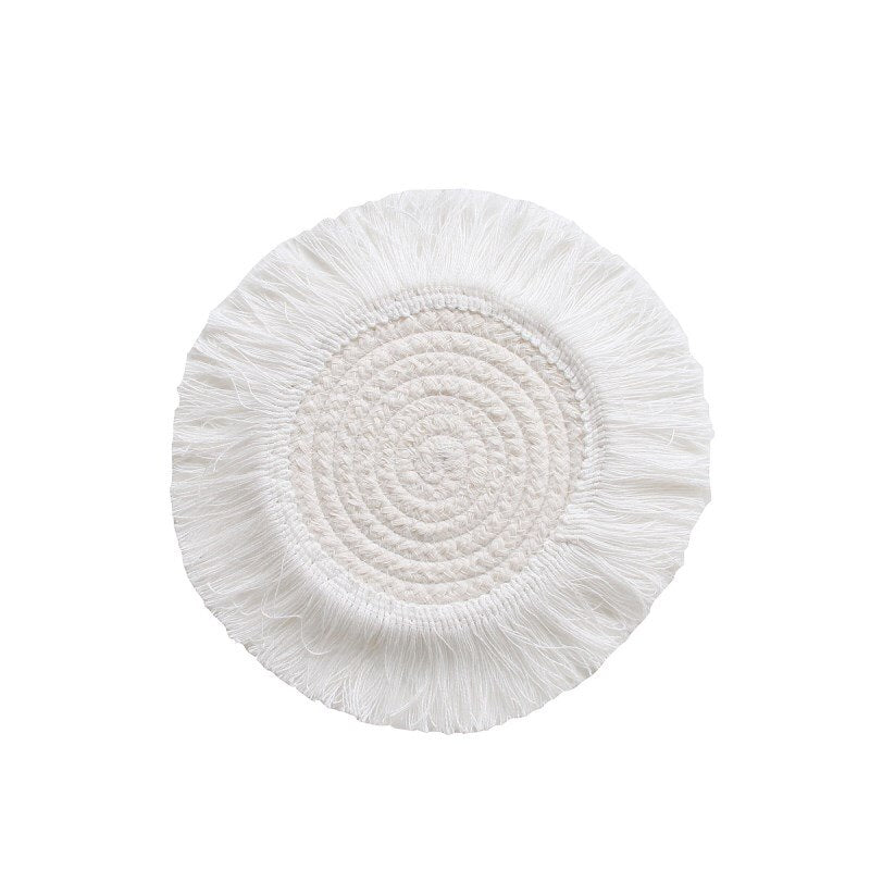 INS Cotton Rope Round Placemats Hand Woven Tassels Table Mat Bowl Pot Insulation Pads Tableware Drink Coaster Home Kitchen Decor - Provence Home Living Store