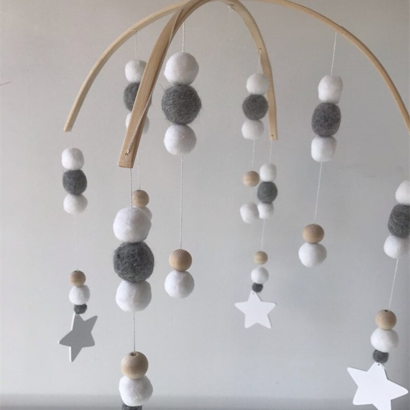 INS Nordic Wooden Beads Wind Chimes with Wool Balls Newborn Baby Bed Hanging Windbell Crib Tent Kids Room Decorations Ornaments - Provence Home Living Store