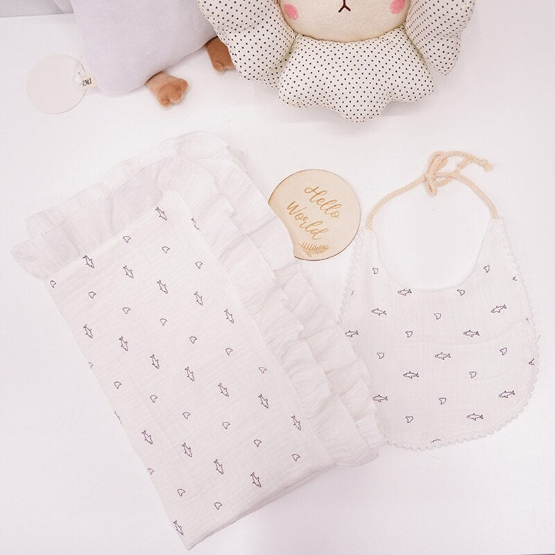 XXFE 2 Pcs Infants Muslin Swaddle Wrap Feeding Drool Bib Set Baby Receiving Blanket - Provence Home Living Store