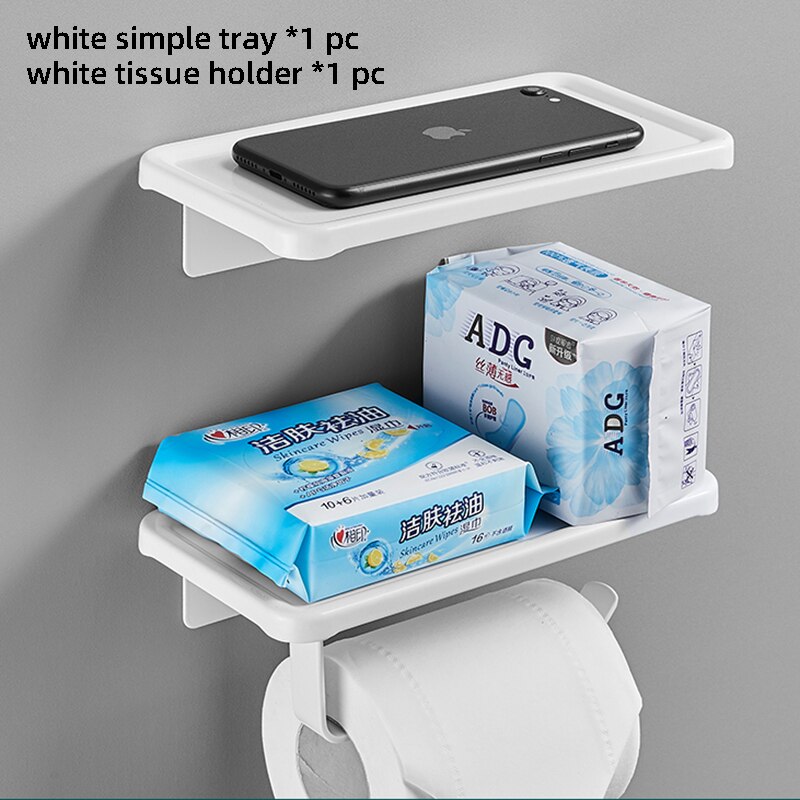 Black Wall Mounted Toilet Paper Holder Aluminium Tissue Paper Rack Roll Holder With Phone Storage Shelf Bathroom Accessories - Provence Home Living Store