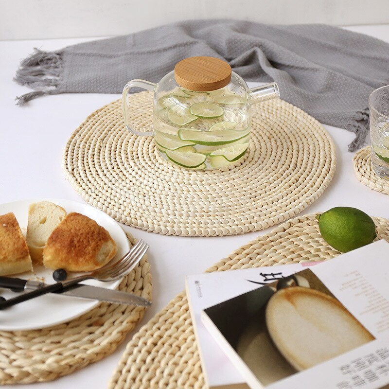 6pcs Natural Woven Corn Husk Placemat Straw Heat Insulation Table Mat Tea Mat Handmade Casserole Coaster Non-Slip Mat Cup Pat - Provence Home Living Store