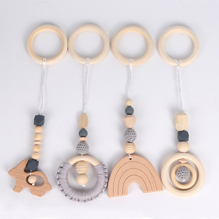 Nordic Style Baby Gym Play Frame Wooden Infant Nursery Sensory Ring-Pull Toy Teething Nursing Rattle Toys Gifts Infant Room Deco - Provence Home Living Store