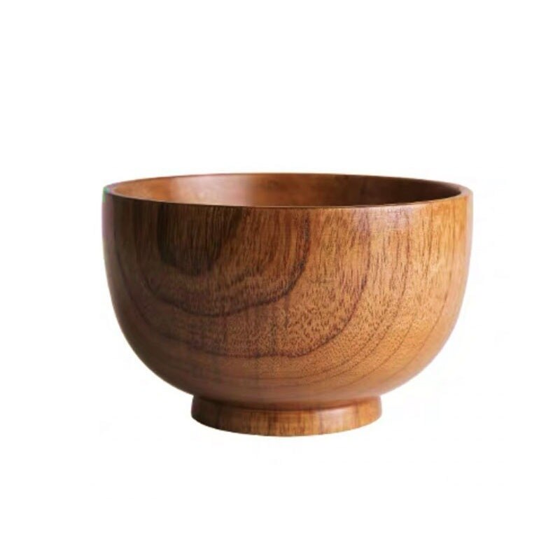 Acacia Wood Serving Bowl For Fruits or Salads Japanese Style Single Bowl Wood Rice Soup Bowl Food Container Kitchen Tableware - Provence Home Living Store