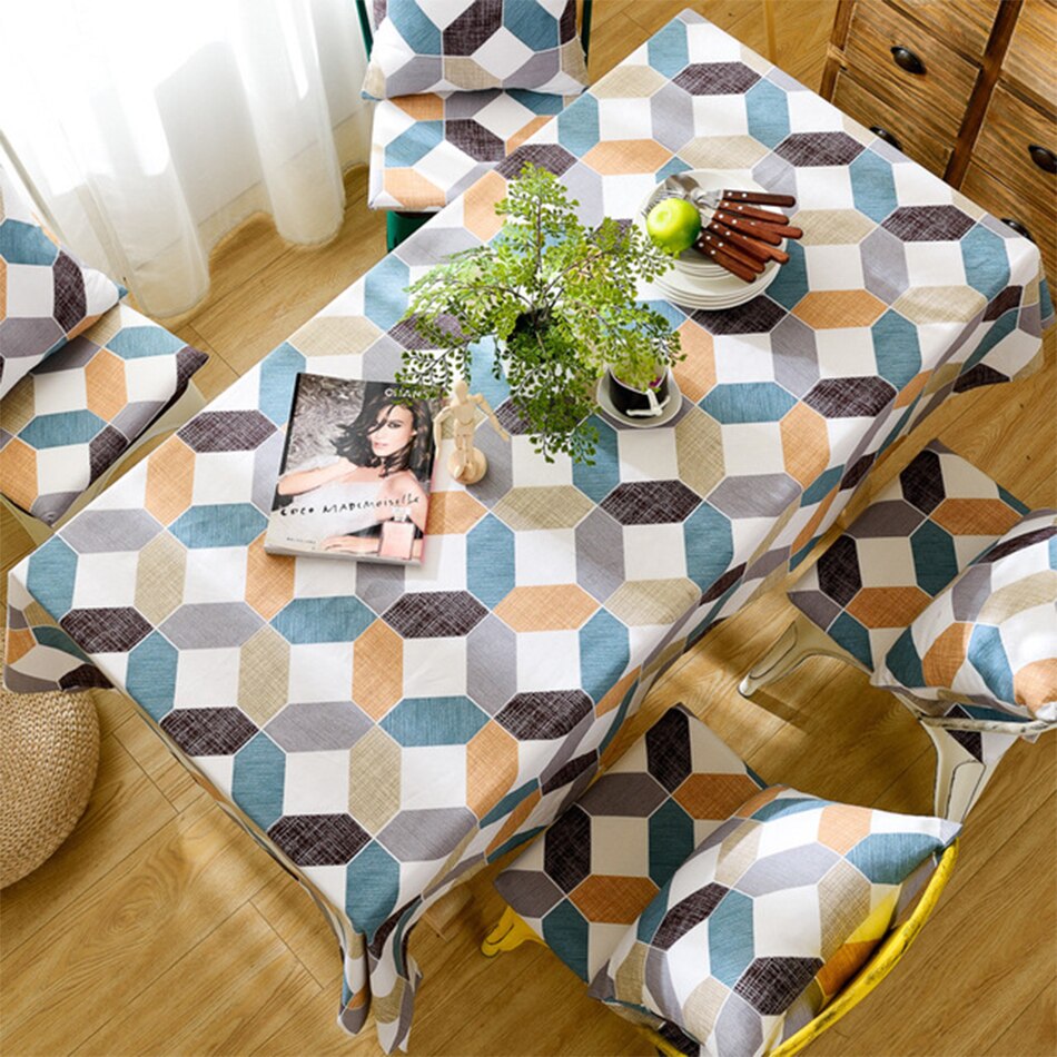 Geometry Rhombus Design Cotton Tablecloth,Modern Simplicity Dust-Proof Table Cover,for Dinning Tea Coffee Table Decoration - Provence Home Living Store