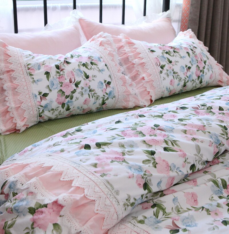 Beauty American bedding set Pastoral princess bedding set king size Rose lace bed comforters Cotton wedding bedding set Linens - Provence Home Living Store