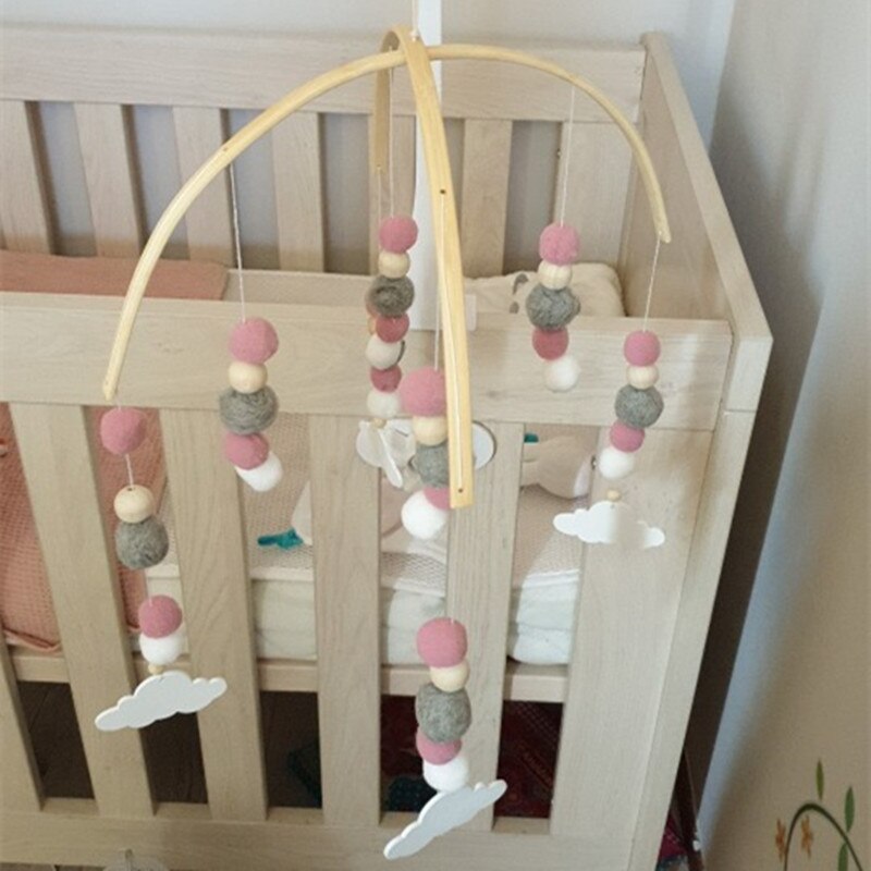 INS Nordic Wooden Beads Wind Chimes with Wool Balls Newborn Baby Bed Hanging Windbell Crib Tent Kids Room Decorations Ornaments - Provence Home Living Store