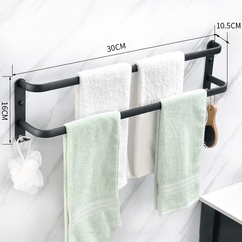 Wall Mounted Towel Rack Towel Hanger Rail Space Aluminum Black Towel Bar Rail Matte Black Towel Holder Bathroom Accessories - Provence Home Living Store