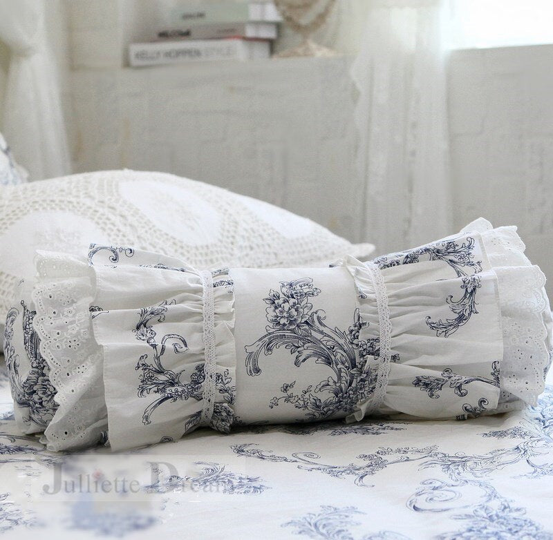 White embroidered cushion decorative bedding pillow European candy cushion princess ruffle lace lumbar pillow sofa hand rests - Provence Home Living Store