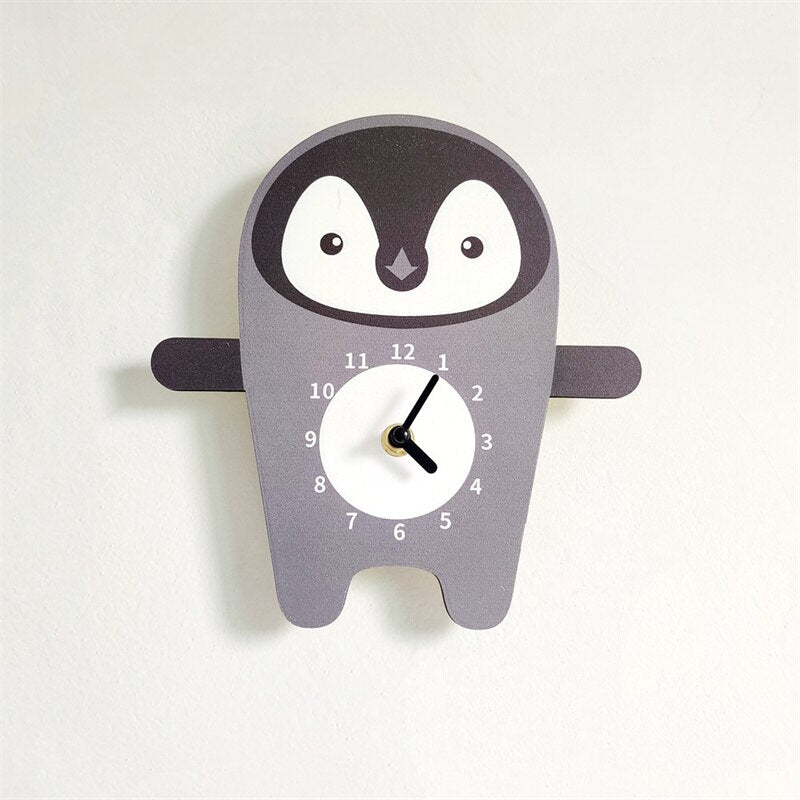 Cartoon Animals Wall Clock Wooden Nordic Mute Clocks For Baby Kids Room Decoration Furnitures Hanging Nursery Decor Photo Props - Provence Home Living Store