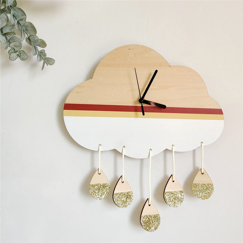 INS Nordic Wooden Cloud Wall Clock Kids Room Decoration Ornaments Digital Wood Mute Silent Clocks Furnitures Nursery Photo Props - Provence Home Living Store