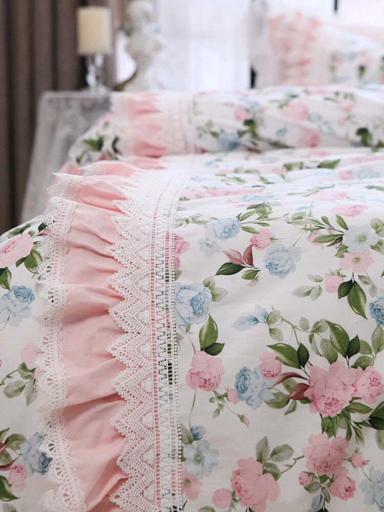 Beauty American bedding set Pastoral princess bedding set king size Rose lace bed comforters Cotton wedding bedding set Linens - Provence Home Living Store