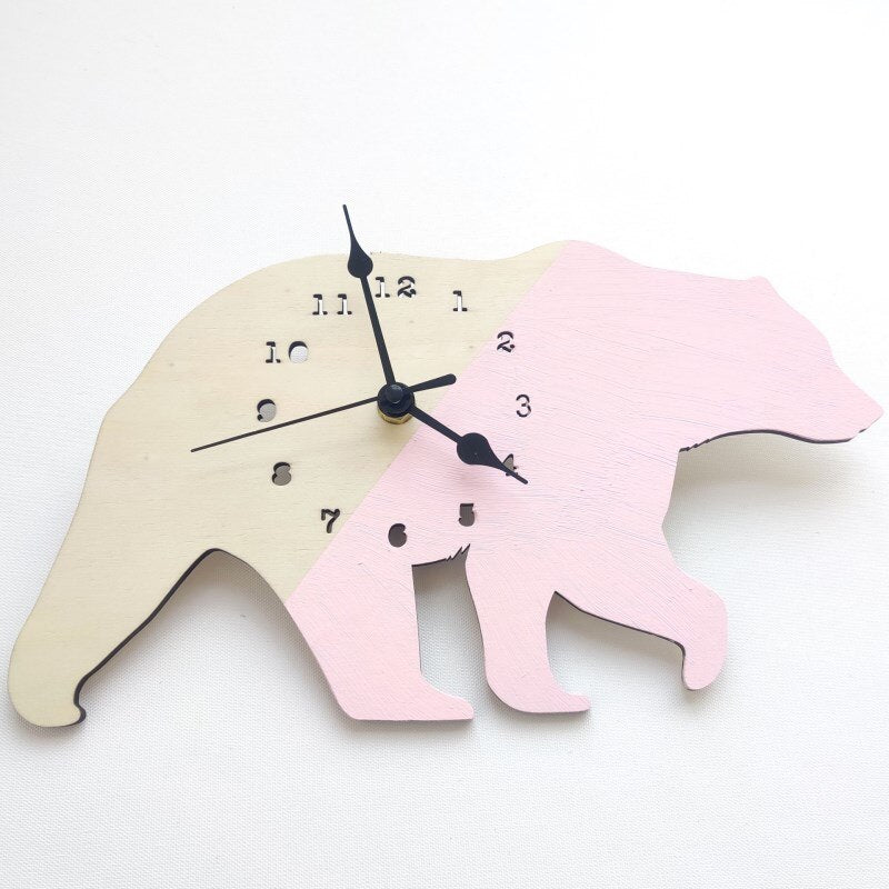 INS Nordic Wooden Elephant Polar Bear Wall Clock Baby Kids Room Decoration Furnitures Wood Mute Clocks Nursery Decor Photo Props - Provence Home Living Store