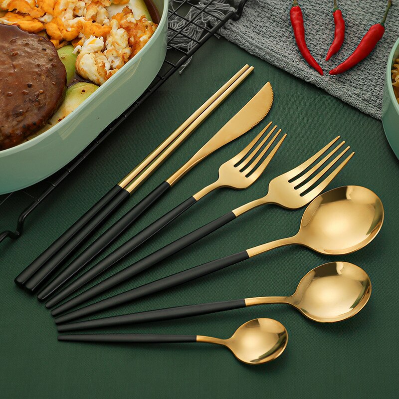 Soup Spoon Set Cutlery Tableware Set Kitchen Mirror Complete Tableware Knife Fork Spoon Steel Ice Cream Desserts Coffee - Provence Home Living Store