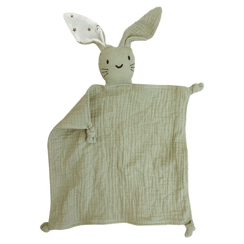 Soft Cotton Muslin Baby Bib Stuffed Rabbit Doll Newborn Appease Towel Security Blanket Baby Sleeping Cuddling Towel Facecloth - Provence Home Living Store