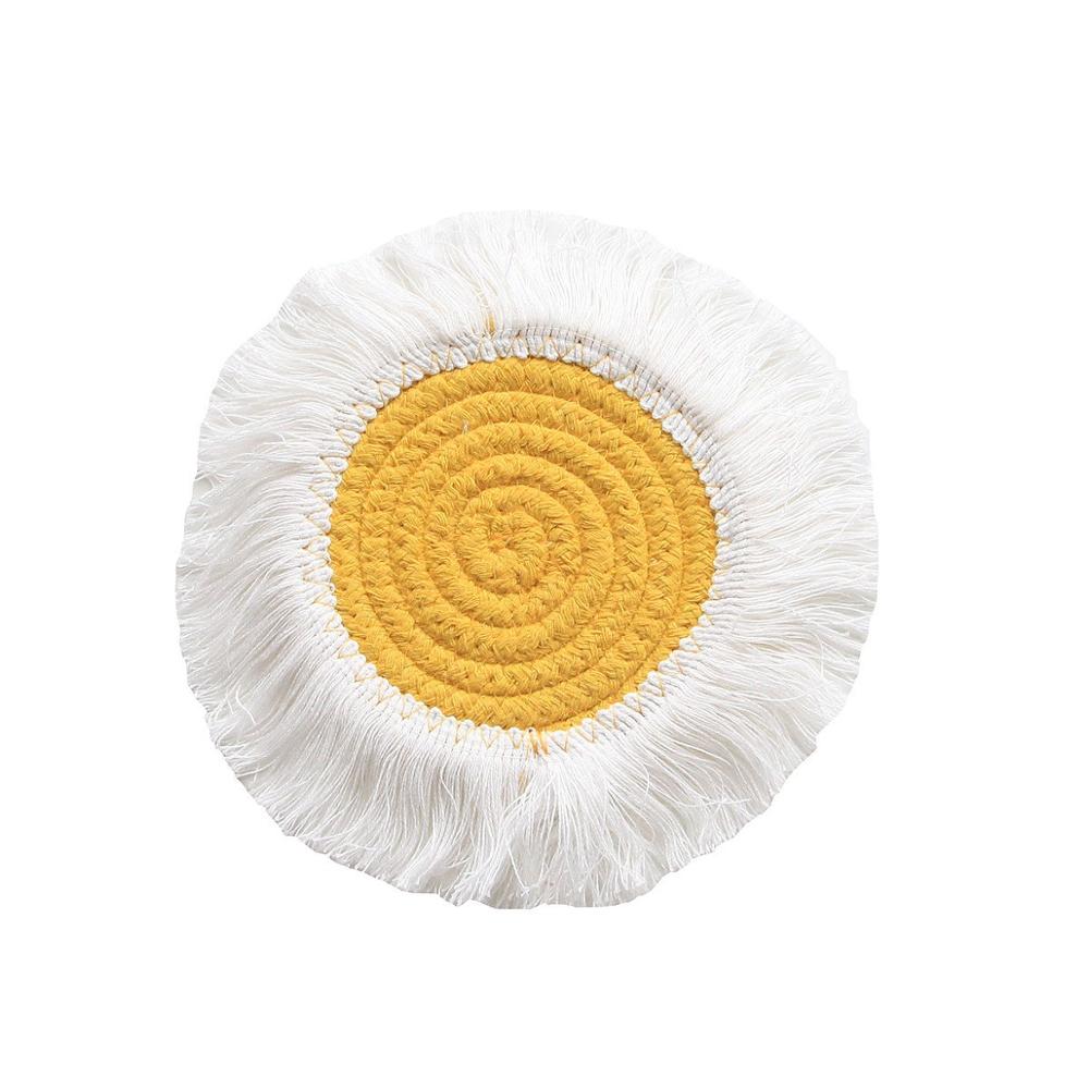 INS Cotton Rope Round Placemats Hand Woven Tassels Table Mat Bowl Pot Insulation Pads Tableware Drink Coaster Home Kitchen Decor - Provence Home Living Store