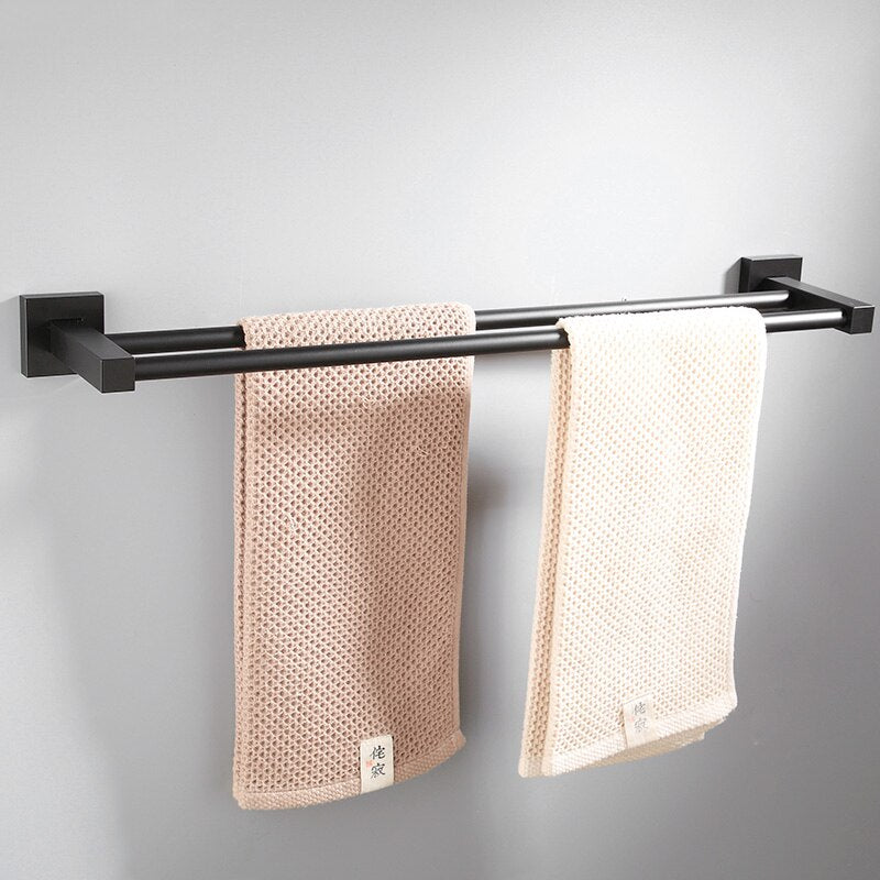 Black Towel Bars Bathroom Towel Hanger Aluminum Alloy Bathroom Accessories Towel Rack Towel Ring Toilet Brush Storage Shelf - Provence Home Living Store