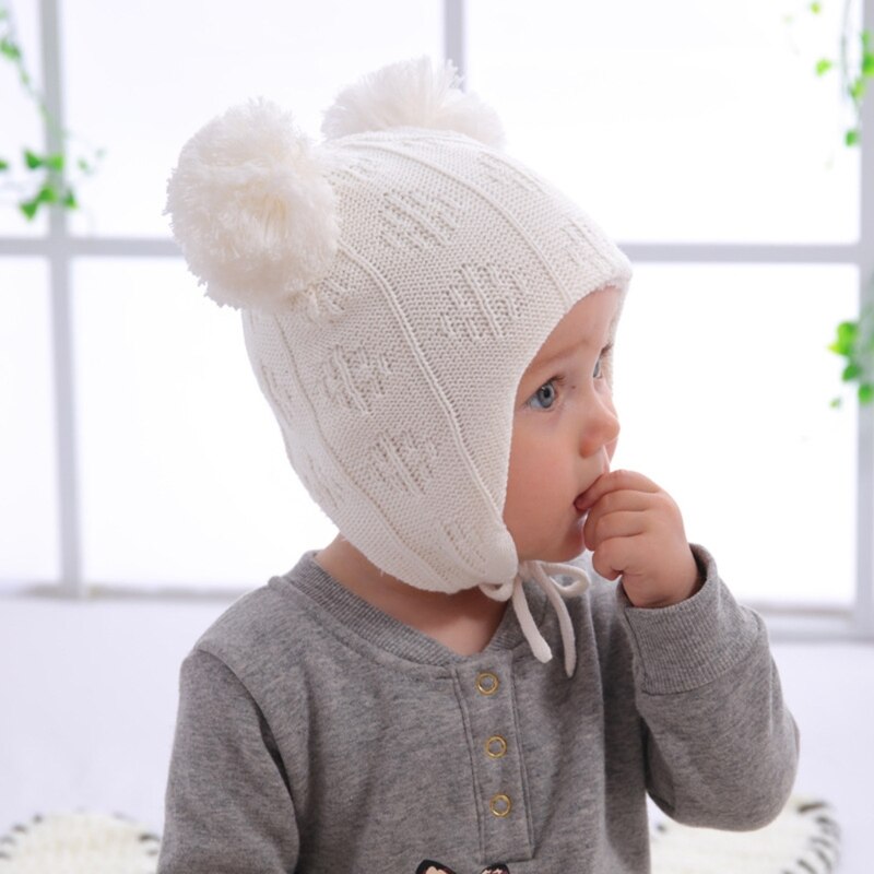 Autumn Winter Cute Hair Ball Baby Hat Infant Ear Protection Cap Knitted Beanie XXFE - Provence Home Living Store