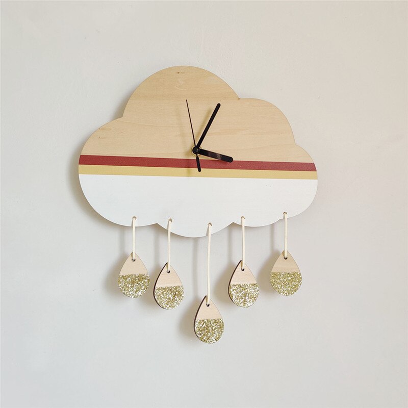 INS Nordic Wooden Cloud Wall Clock Kids Room Decoration Ornaments Digital Wood Mute Silent Clocks Furnitures Nursery Photo Props - Provence Home Living Store