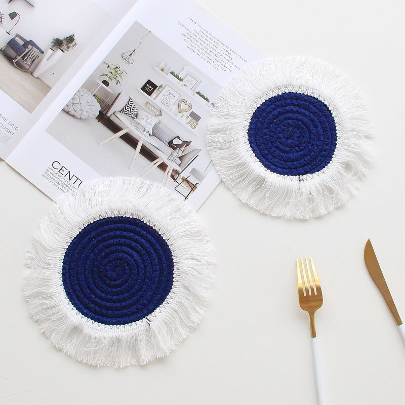 INS Cotton Rope Round Placemats Hand Woven Tassels Table Mat Bowl Pot Insulation Pads Tableware Drink Coaster Home Kitchen Decor - Provence Home Living Store