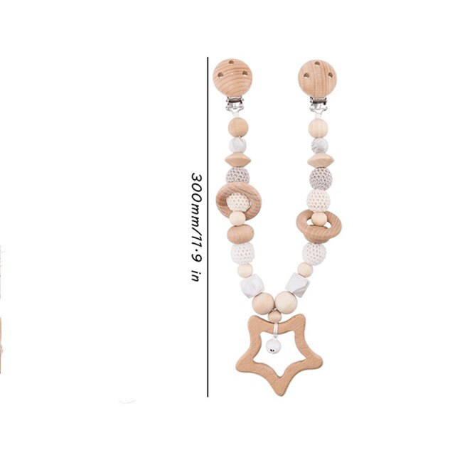 Wooden Teether Baby Play Gym Pacifier Clip Chain Silicone Beads Personalize Dummy Clip Baby Teether Stroller Toys Pram Clip Bell - Provence Home Living Store