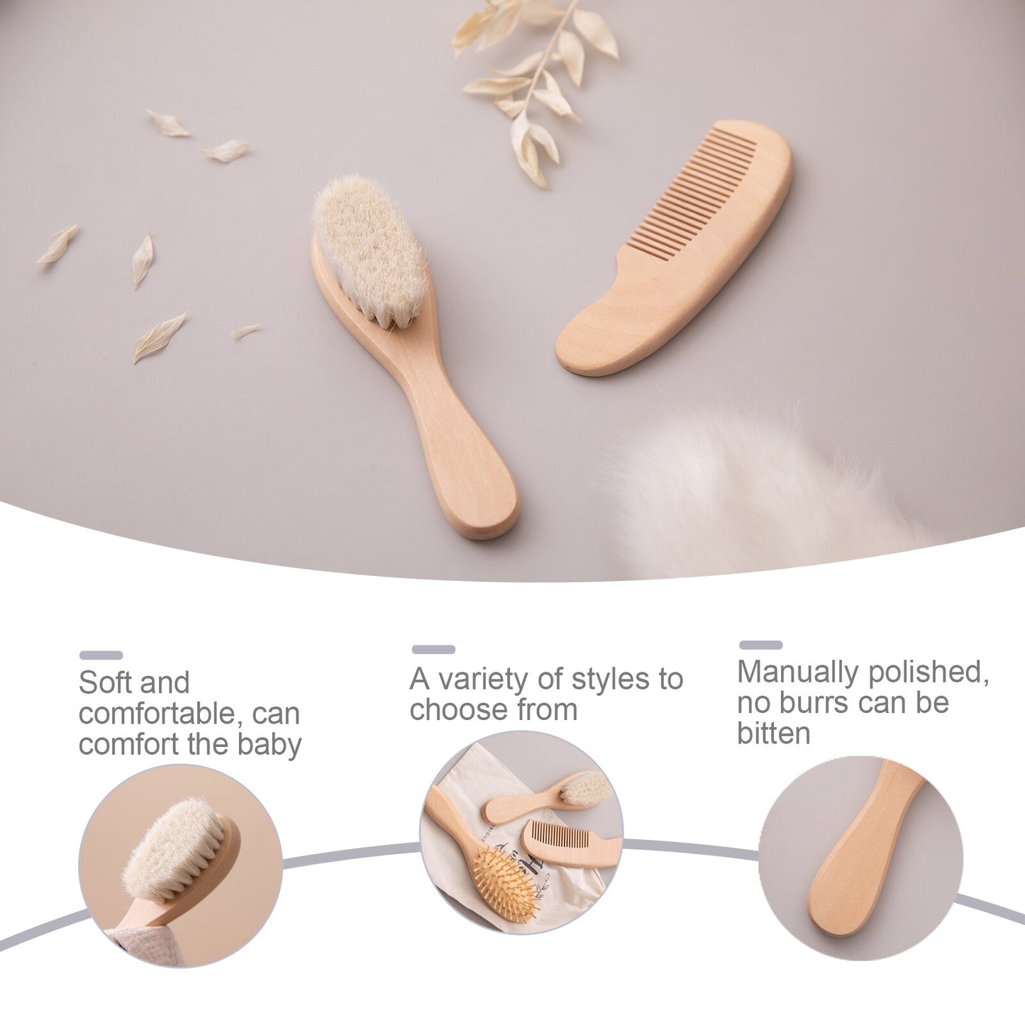 Baby Care Pure Natural Wool Baby BPA Free Wooden Brush Comb Brush Baby Hairbrush Newborn Hair Brush Infant Comb Head Massager - Provence Home Living Store