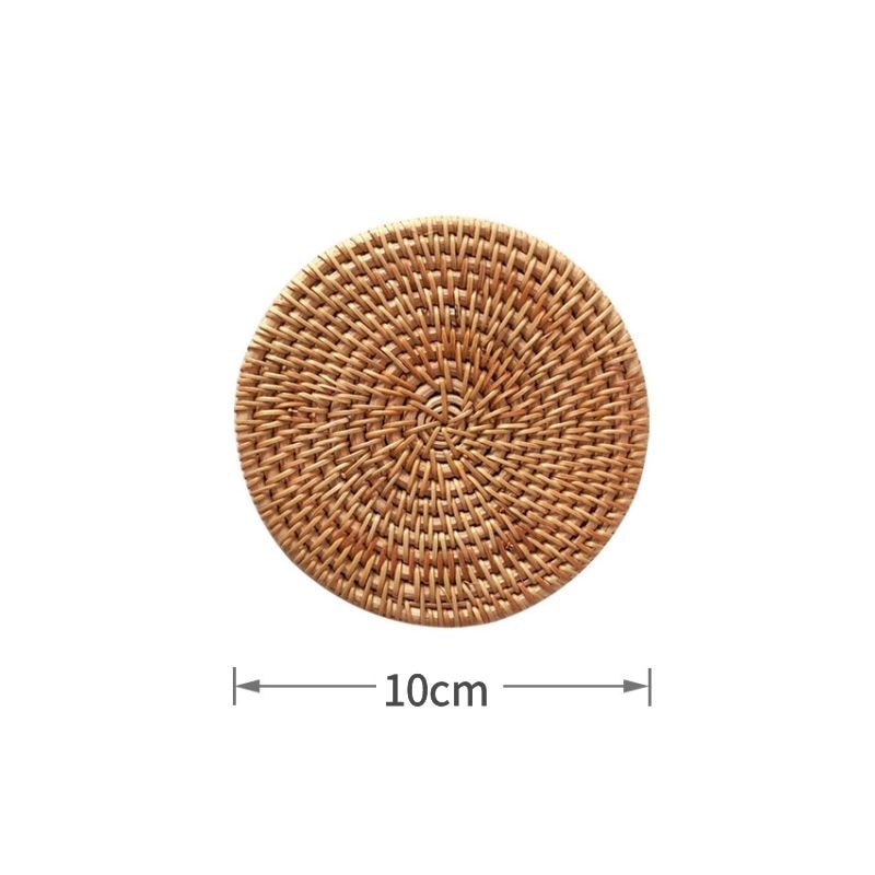 Cup Mat Round Natural Rattan Hot Pad ,Hand Woven Hot Insulation Placemats Table Padding Kitchen Decoration Accessories - Provence Home Living Store