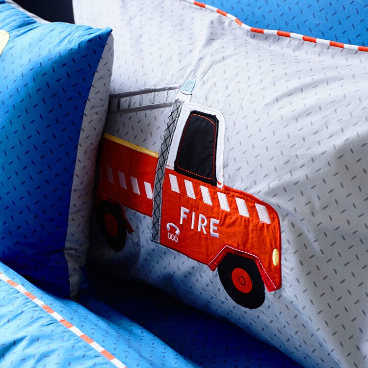 New Cartoon children&#39;s bedding boys bed covers cotton bed sheet suit Embroidery Twin bedding car quilt cover fire truck design - Provence Home Living Store