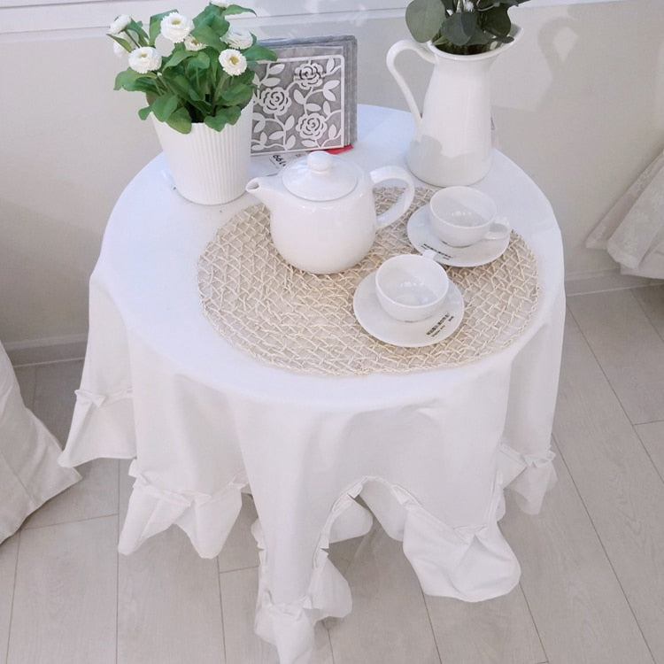 Tablecloth Fabric Pure White Dining Table Coffee Table Hotel Western Conference Table Cloth Rectangular Round Table Table Mat - Provence Home Living Store