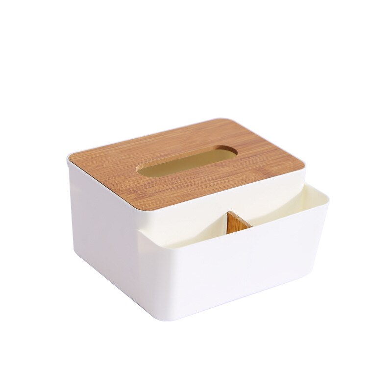 Tissue Storage Box Multi Function TV Remote Control Dining Table Desktop Tissue Box with Bamboo Lid Household Napkin Holder - Provence Home Living Store