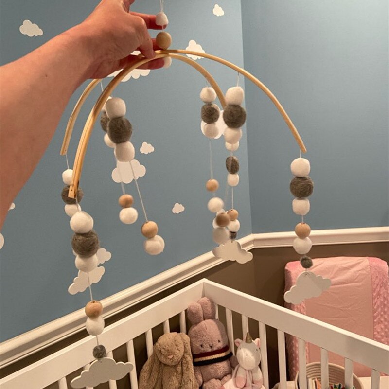 INS Nordic Wooden Beads Wind Chimes with Wool Balls Newborn Baby Bed Hanging Windbell Crib Tent Kids Room Decorations Ornaments - Provence Home Living Store