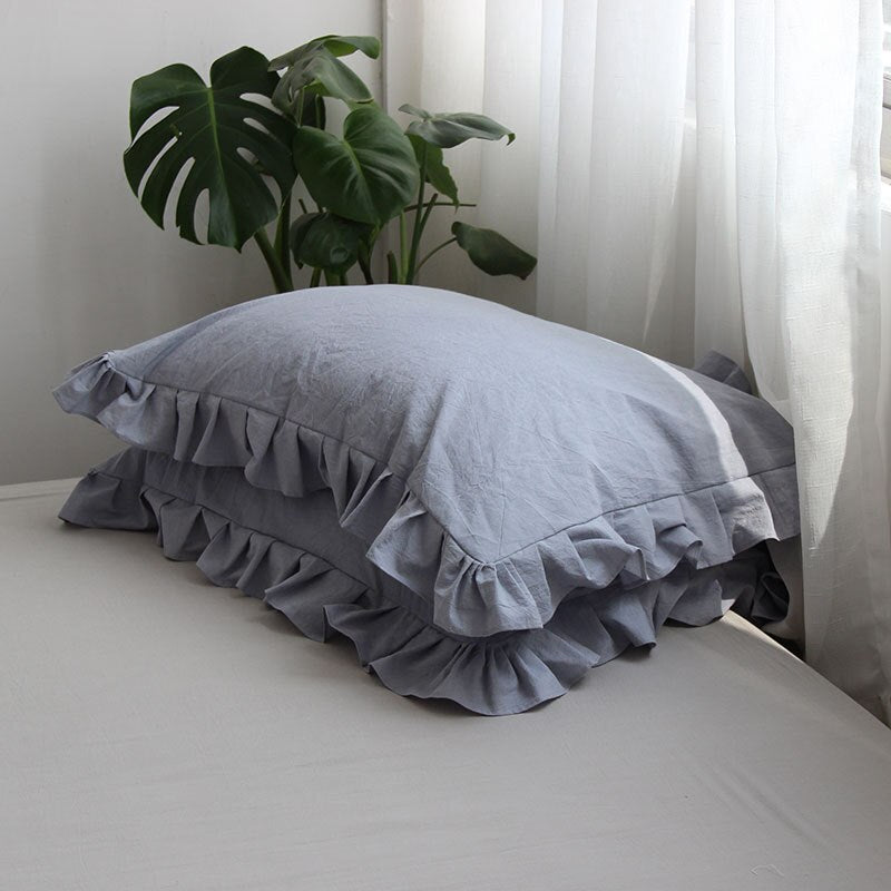 2PCS 100% Cotton Pillowcases Solid Color Ruffled Pillow Cover Home Bedroom Living Room Decorative Cushion Cover pillowcase - Provence Home Living Store