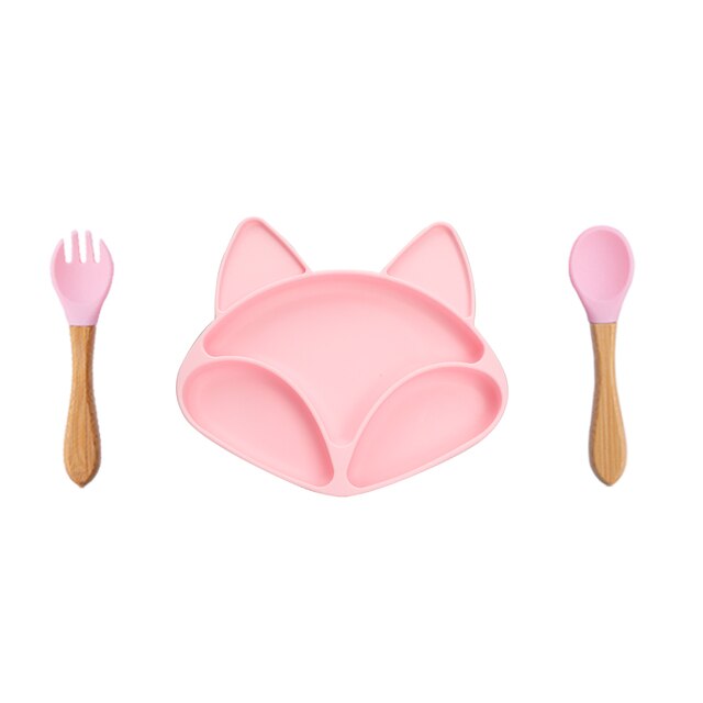 Baby Silicone Feeding Plate Cartoon Fox BPA Free Waterproof Silicone Dining Plate Bowl Spoon Fork Baby Tableware Gifts For Baby - Provence Home Living Store