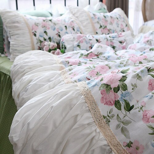 Beauty American bedding set Pastoral princess bedding set king size Rose lace bed comforters Cotton wedding bedding set Linens - Provence Home Living Store