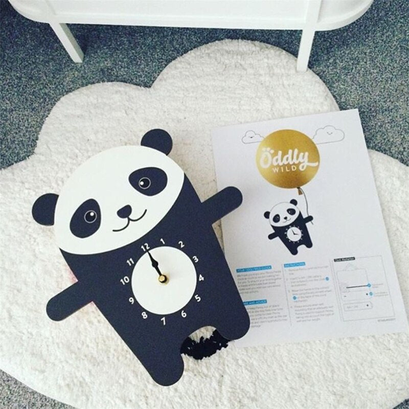 Cartoon Animals Wall Clock Wooden Nordic Mute Clocks For Baby Kids Room Decoration Furnitures Hanging Nursery Decor Photo Props - Provence Home Living Store