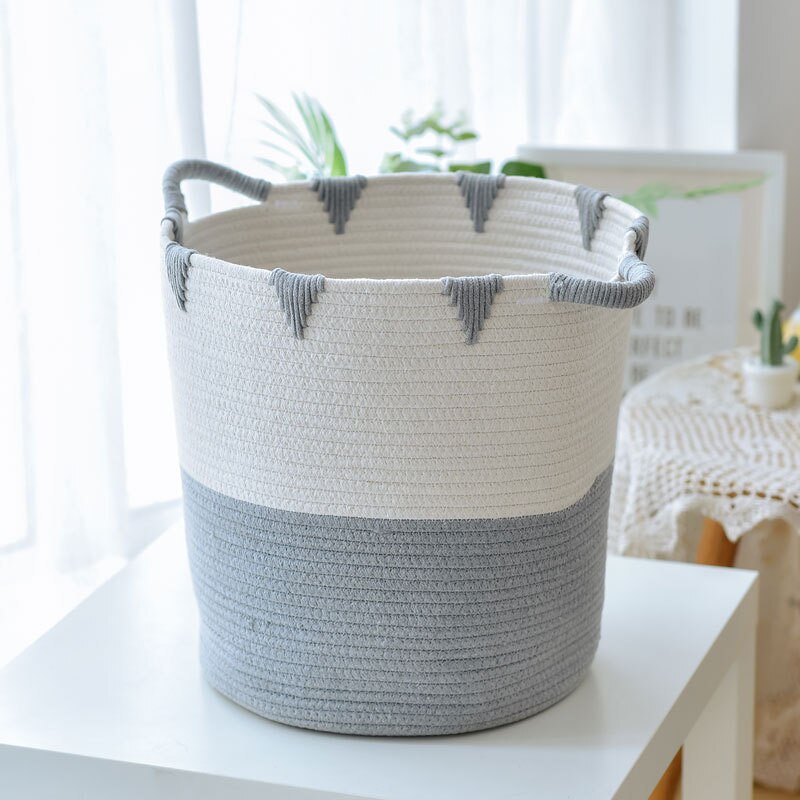 INS Nordic Cotton Rope Storage Baskets Baby Kids Toys Organizer Dirty Clothes Laundry Basket With Handle Sundries Storage Barrel - Provence Home Living Store