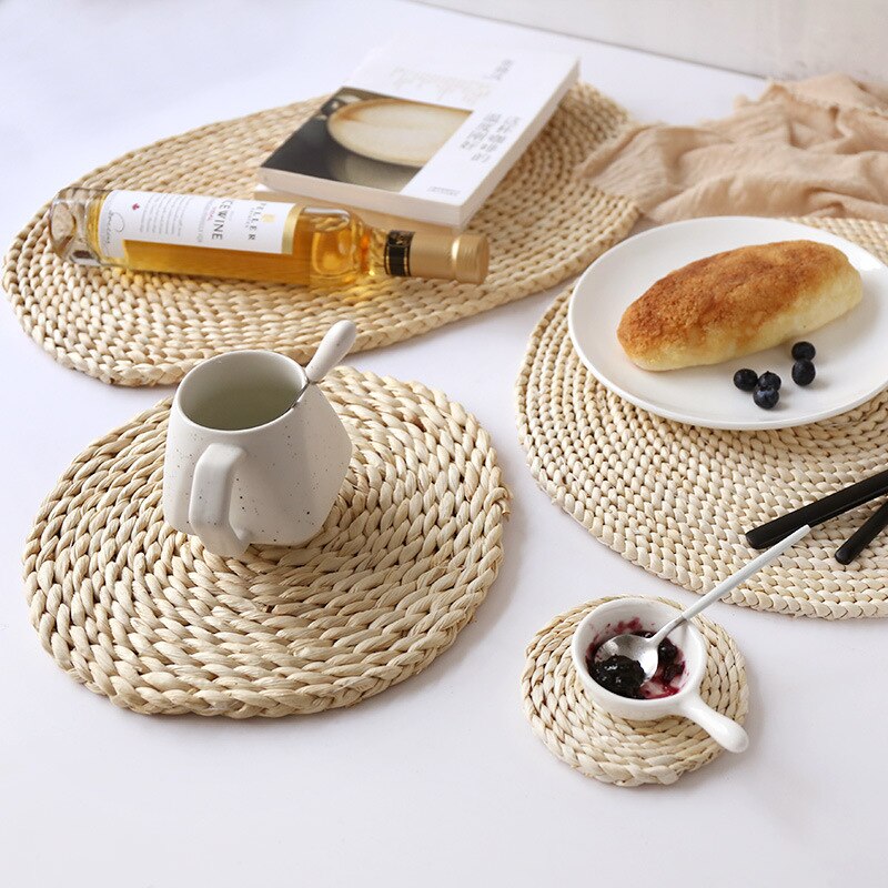 6pcs Natural Woven Corn Husk Placemat Straw Heat Insulation Table Mat Tea Mat Handmade Casserole Coaster Non-Slip Mat Cup Pat - Provence Home Living Store